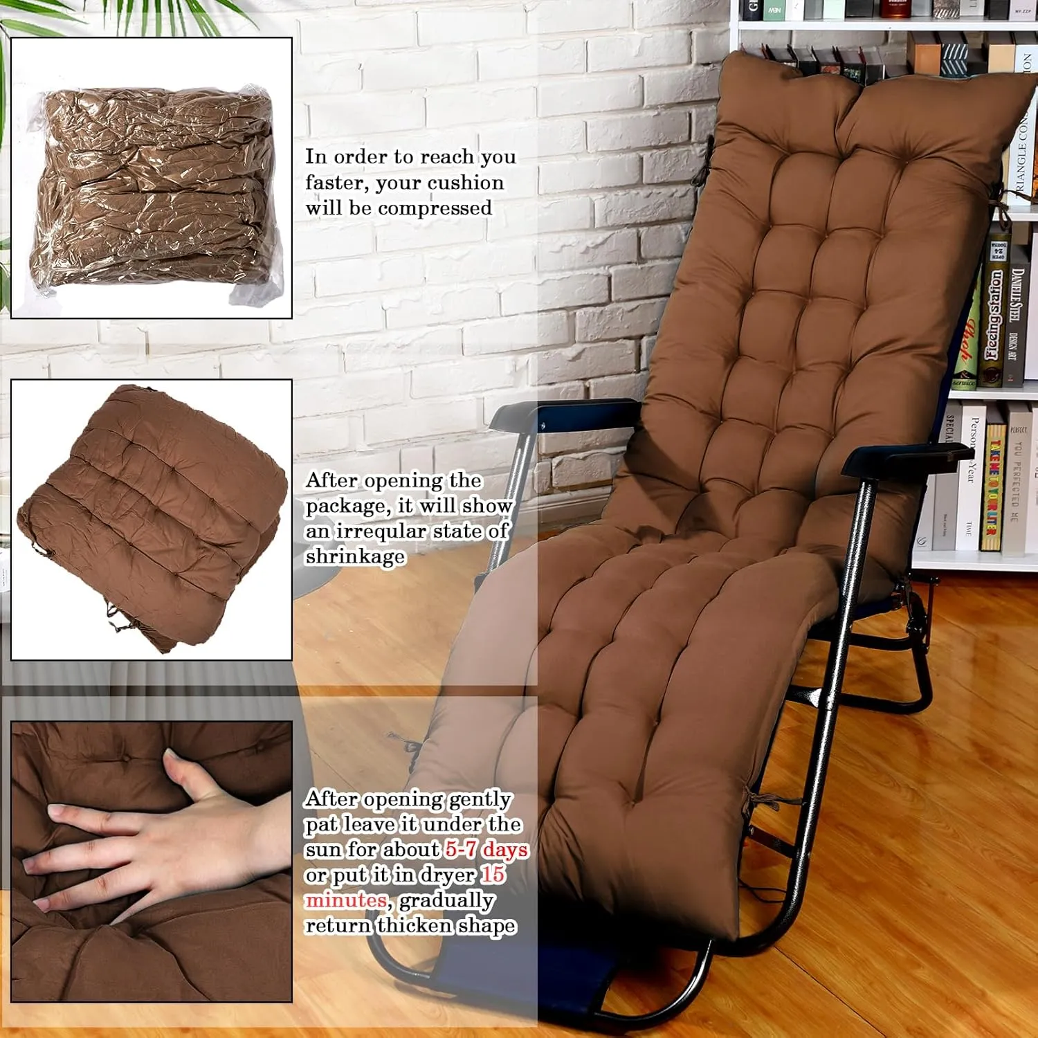 Bucherry 67 x 19 Inch Chaise Lounge Cushions Soft Lounge Chair Cushion Gravity Chair Cushion Sofa Lawn Furniture Cushion Pad with 6 Tie for Outdoor Indoor Patio Home Without Headrest (Coffee,2 Pcs)