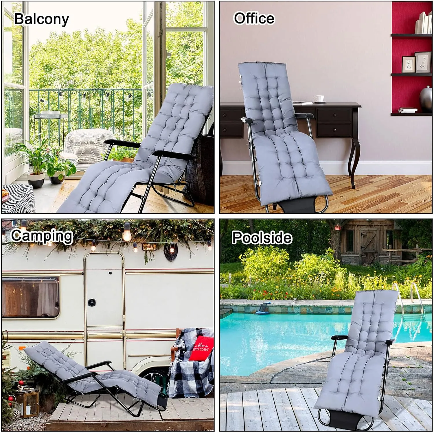 Bucherry 67 x 19 Inch Chaise Lounge Cushions Soft Lounge Chair Cushion Gravity Chair Cushion Sofa Lawn Furniture Cushion Pad with 6 Tie for Outdoor Indoor Patio Home Without Headrest (Gray,2 Pcs)