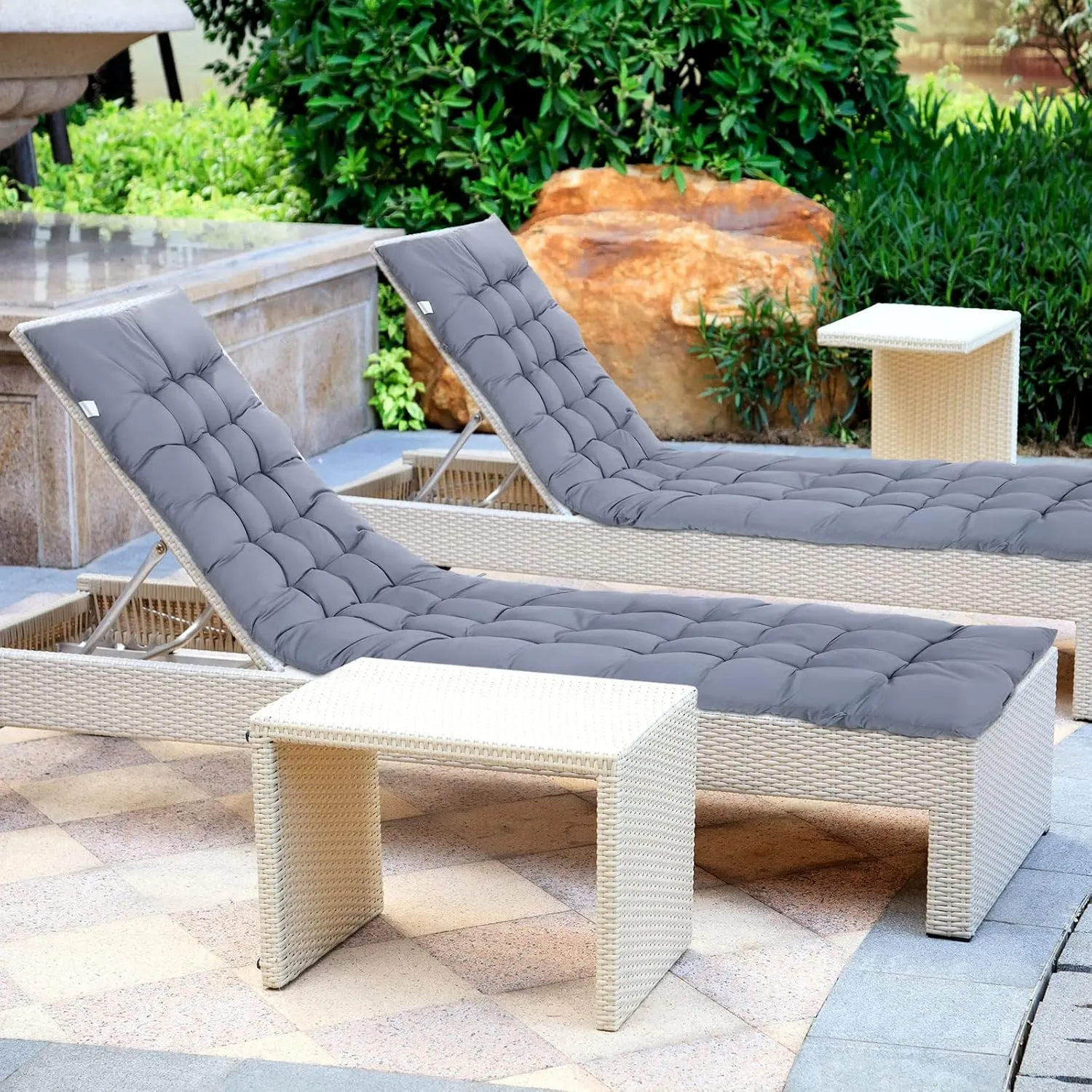 Bucherry 67 x 19 Inch Chaise Lounge Cushions Soft Lounge Chair Cushion Gravity Chair Cushion Sofa Lawn Furniture Cushion Pad with 6 Tie for Outdoor Indoor Patio Home Without Headrest (Gray,2 Pcs)