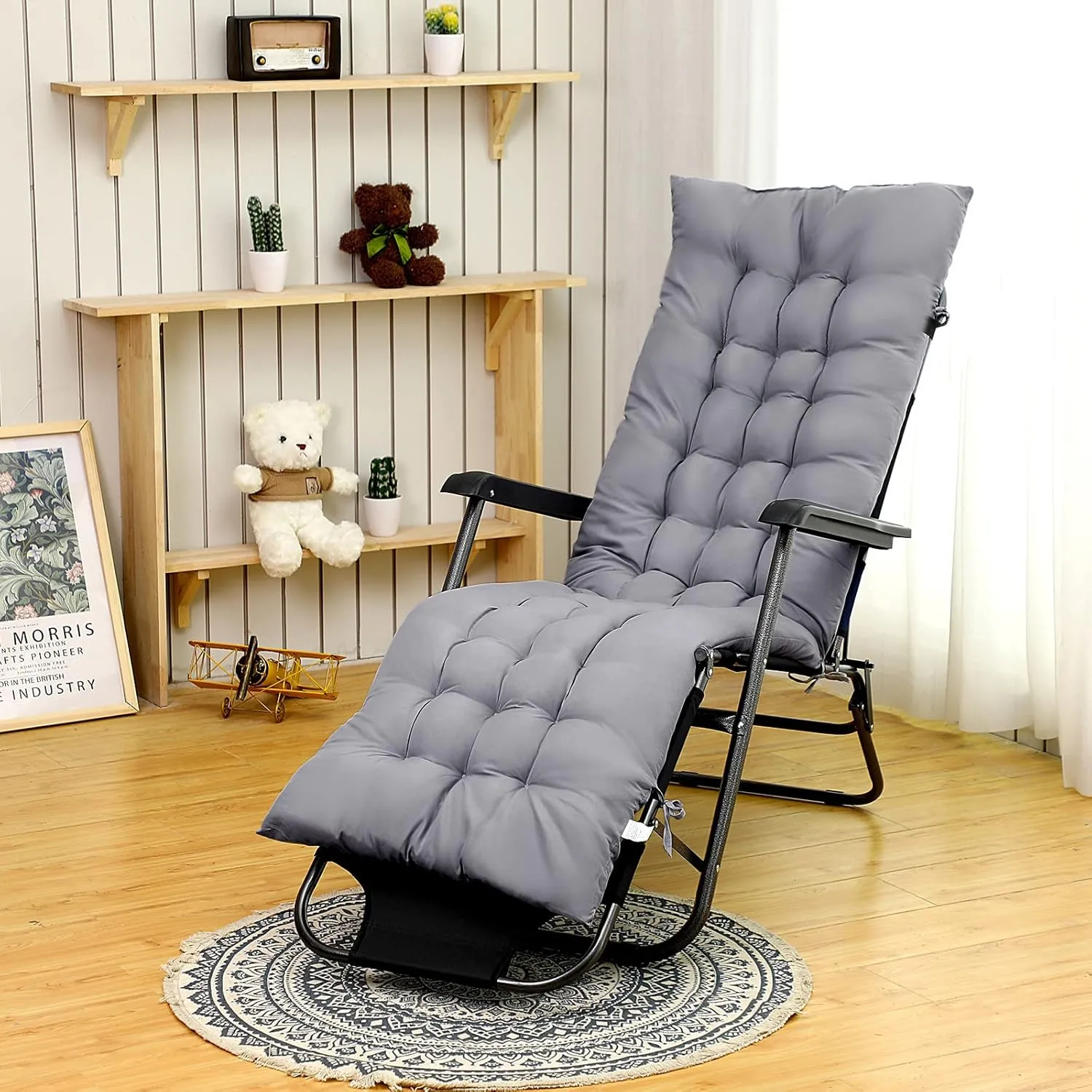 Bucherry 67 x 19 Inch Chaise Lounge Cushions Soft Lounge Chair Cushion Gravity Chair Cushion Sofa Lawn Furniture Cushion Pad with 6 Tie for Outdoor Indoor Patio Home Without Headrest (Gray,2 Pcs)