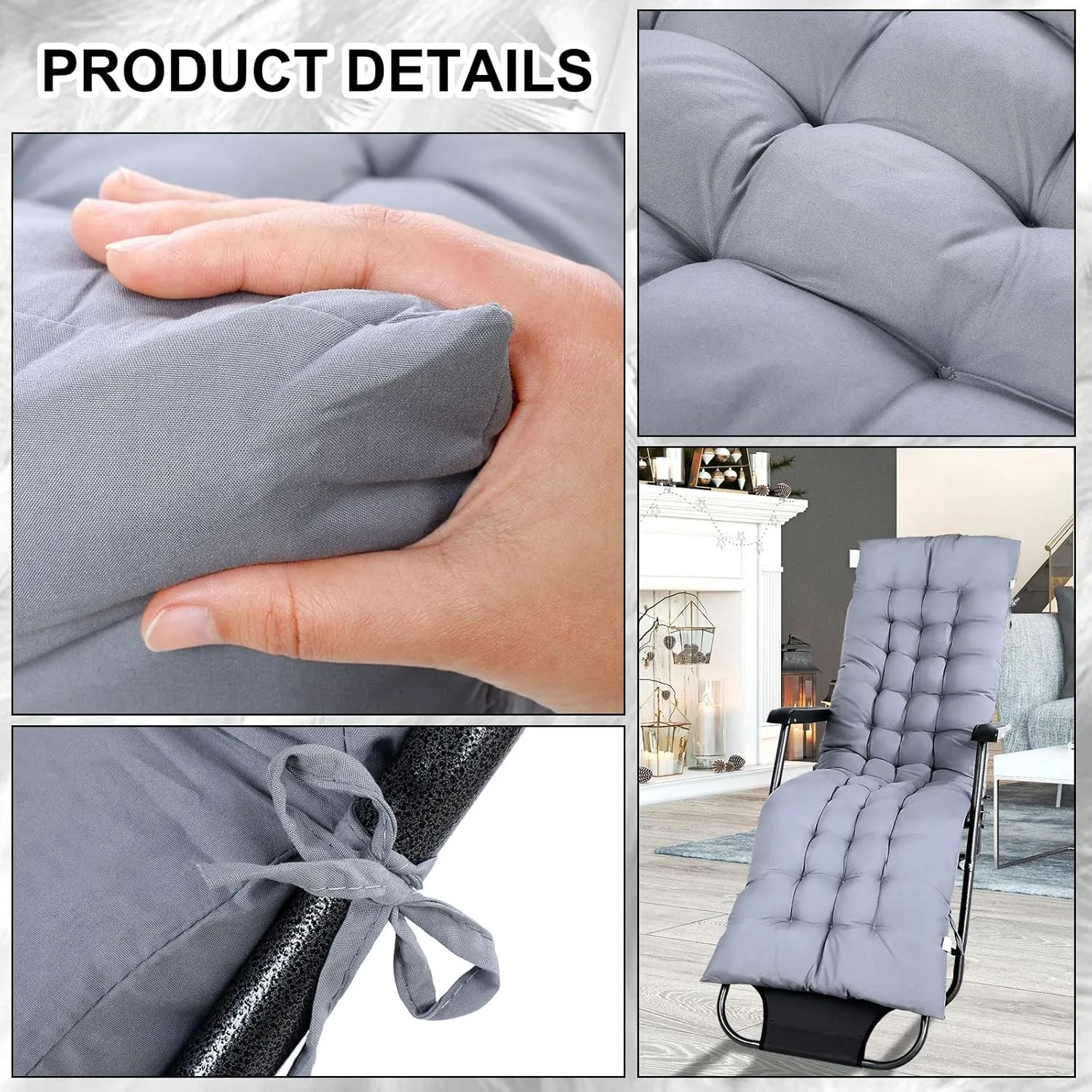 Bucherry 67 x 19 Inch Chaise Lounge Cushions Soft Lounge Chair Cushion Gravity Chair Cushion Sofa Lawn Furniture Cushion Pad with 6 Tie for Outdoor Indoor Patio Home Without Headrest (Gray,2 Pcs)