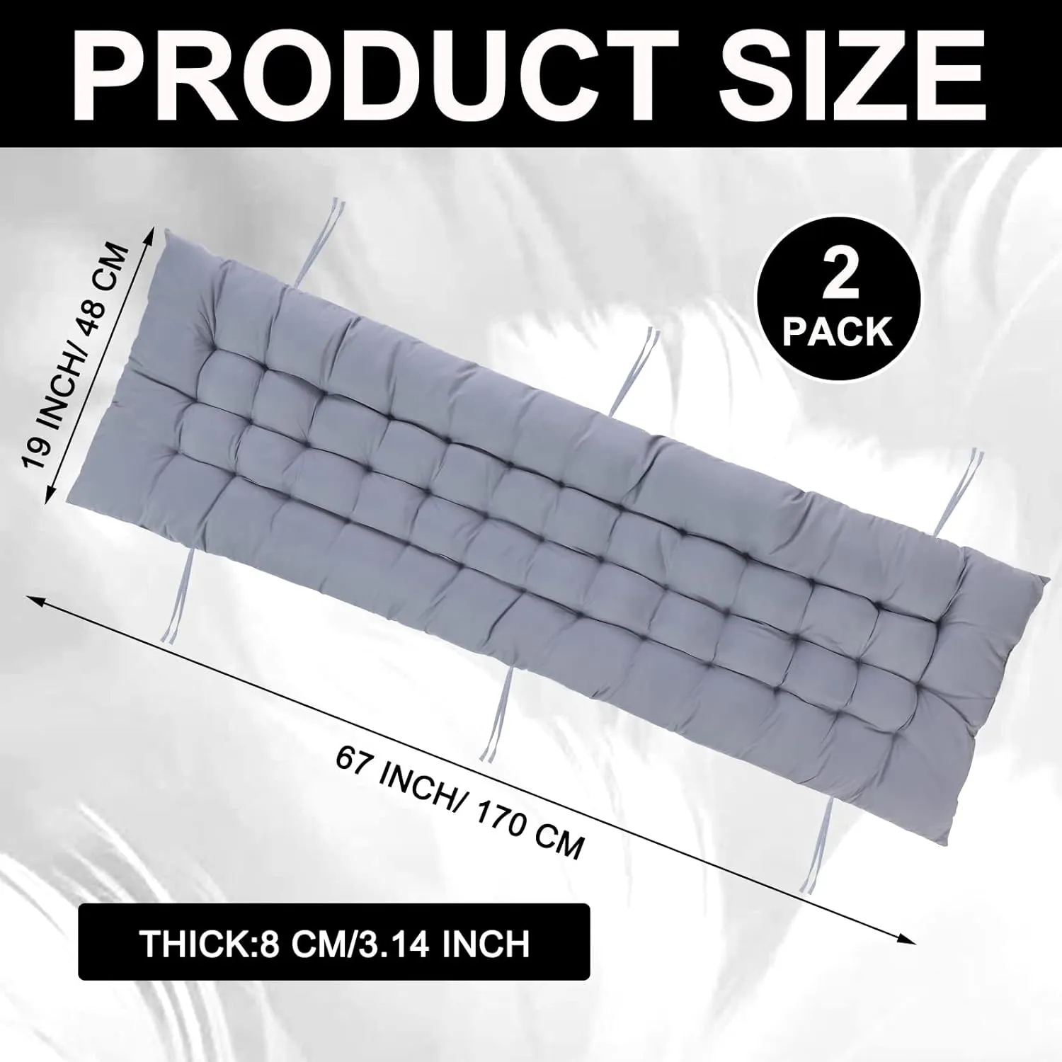 Bucherry 67 x 19 Inch Chaise Lounge Cushions Soft Lounge Chair Cushion Gravity Chair Cushion Sofa Lawn Furniture Cushion Pad with 6 Tie for Outdoor Indoor Patio Home Without Headrest (Gray,2 Pcs)