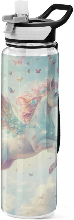 Butterfly Flight Water Bottles Sports Water Bottle with Straw Waterbottle Running Clear Large Water Bottle for Girls Boys Gym Hiking Women Men Travel Leak Proof 32oz