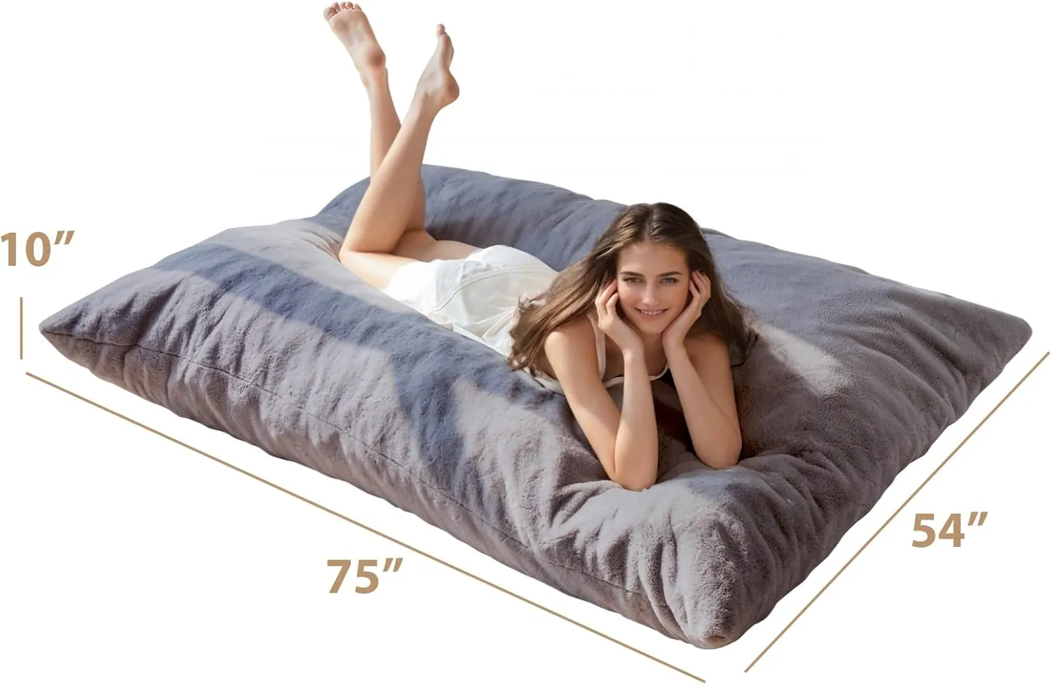 BYBYME 3 in 1 Bean Bag Chair, Convertible Chair Folds from Bean Bag to Lounger, High-Density Foam Filling, Faux Fur Big Sofa Bed, Giant Bean Bag Chair Bed for Adults