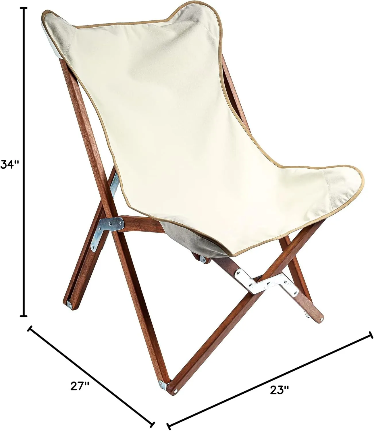 BYER OF MAINE Butterfly Chair - Easy to Fold and Carry, Perfect for Home, Camping, or Beach - Hardwood Sling Chair - 34" H x 23" W x 27" D, Natural