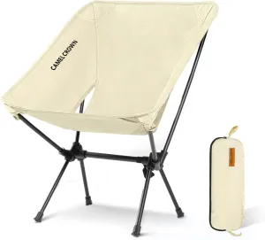 CAMEL CROWN Portable Camping Chair Folding Compact Lawn Lightweight Backpacking Chair with Carry Bag for Outdoor Hiking Beach Travel Picnic Festival White