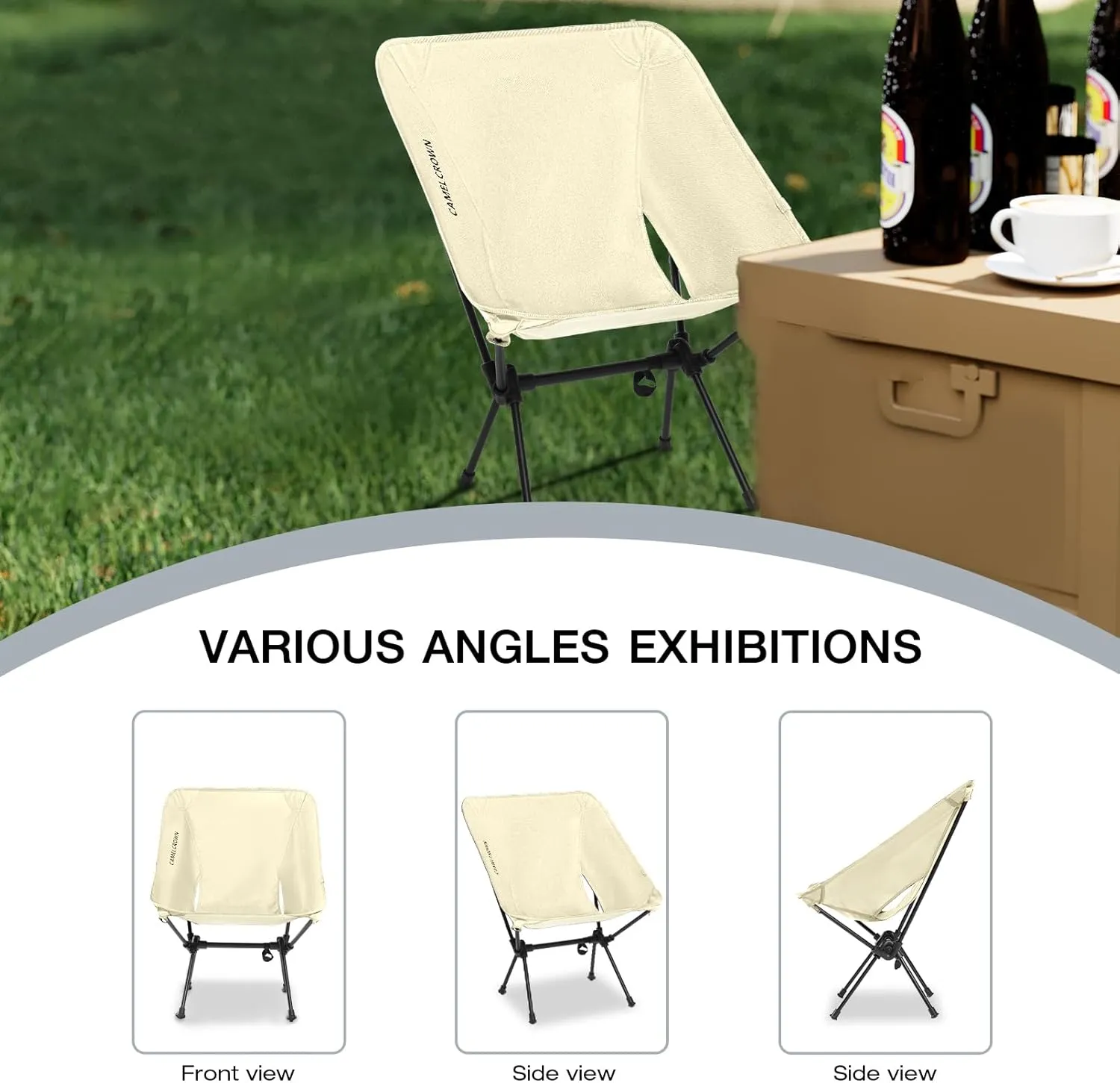 CAMEL CROWN Portable Camping Chair Folding Compact Lawn Lightweight Backpacking Chair with Carry Bag for Outdoor Hiking Beach Travel Picnic Festival White