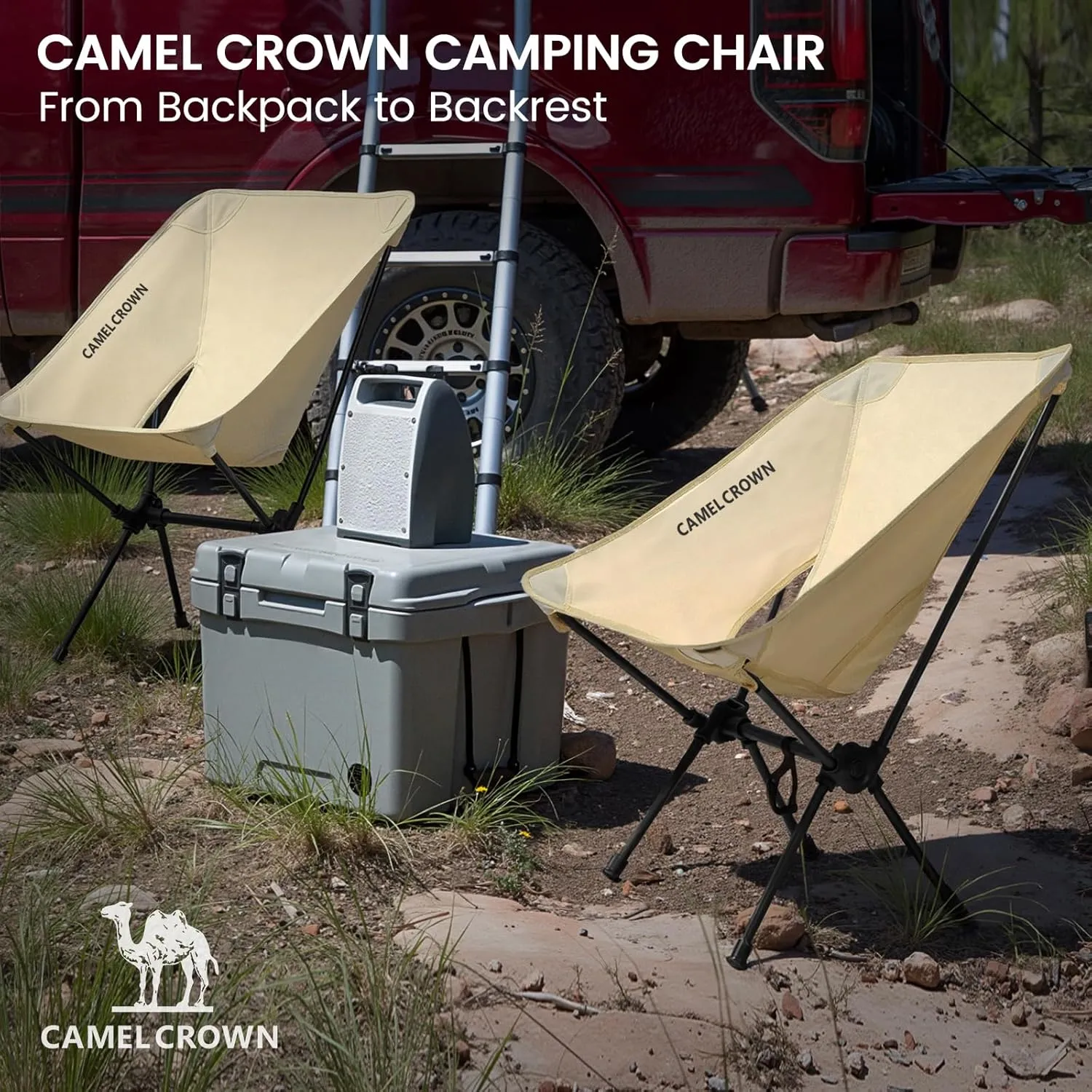 CAMEL CROWN Portable Camping Chair Folding Compact Lawn Lightweight Backpacking Chair with Carry Bag for Outdoor Hiking Beach Travel Picnic Festival White