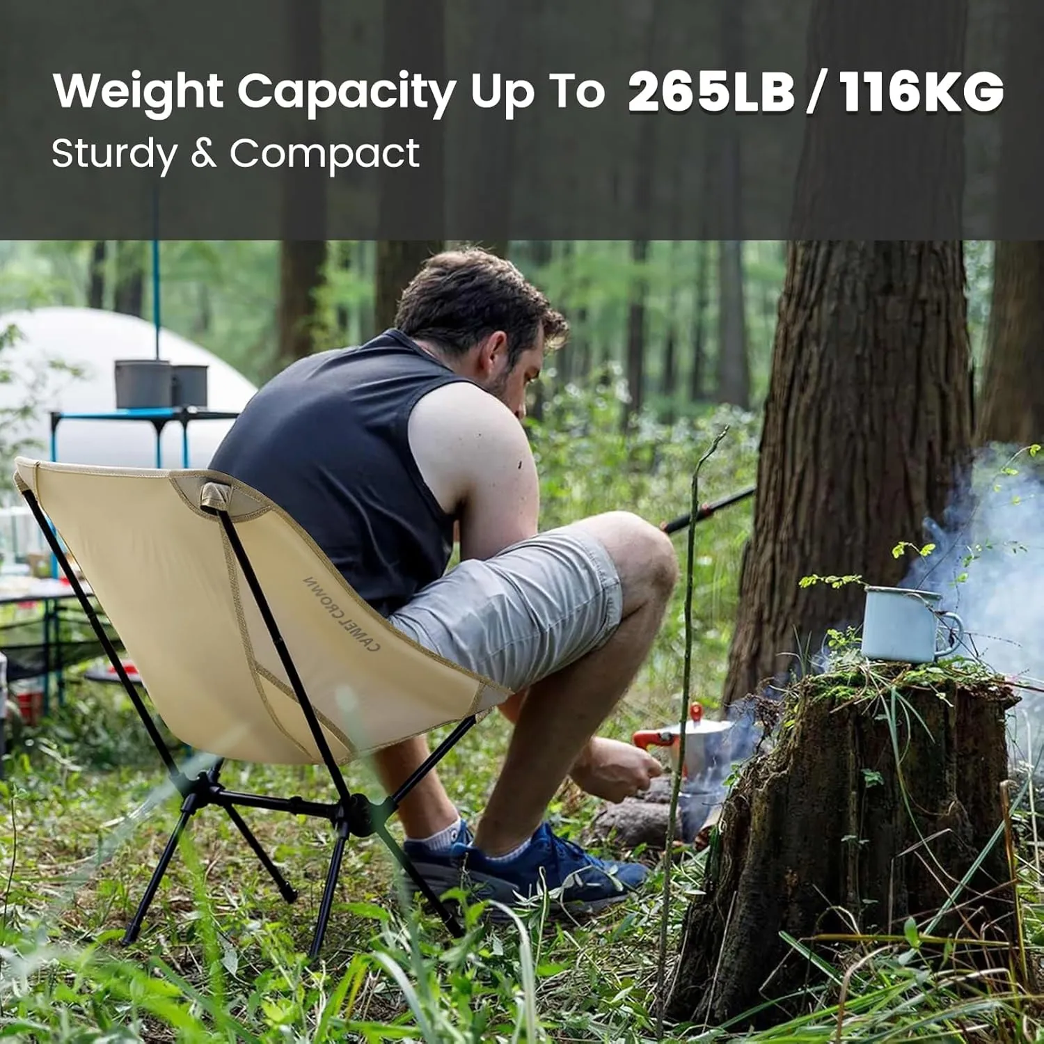 CAMEL CROWN Portable Camping Chair Folding Compact Lawn Lightweight Backpacking Chair with Carry Bag for Outdoor Hiking Beach Travel Picnic Festival White
