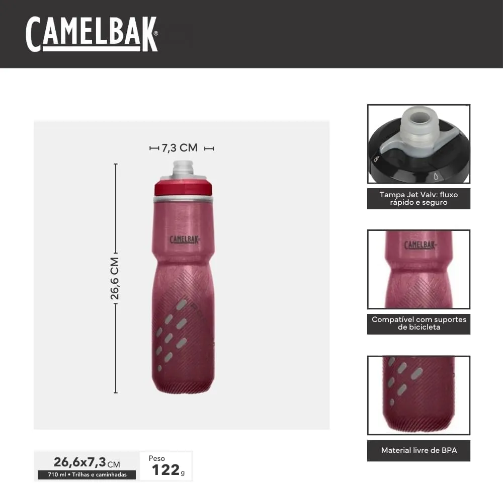CamelBak Podium Chill Insulated Bike Water Bottle - Easy Squeeze Bottle - Fits Most Bike Cages - 24oz, Burgunday Perforated