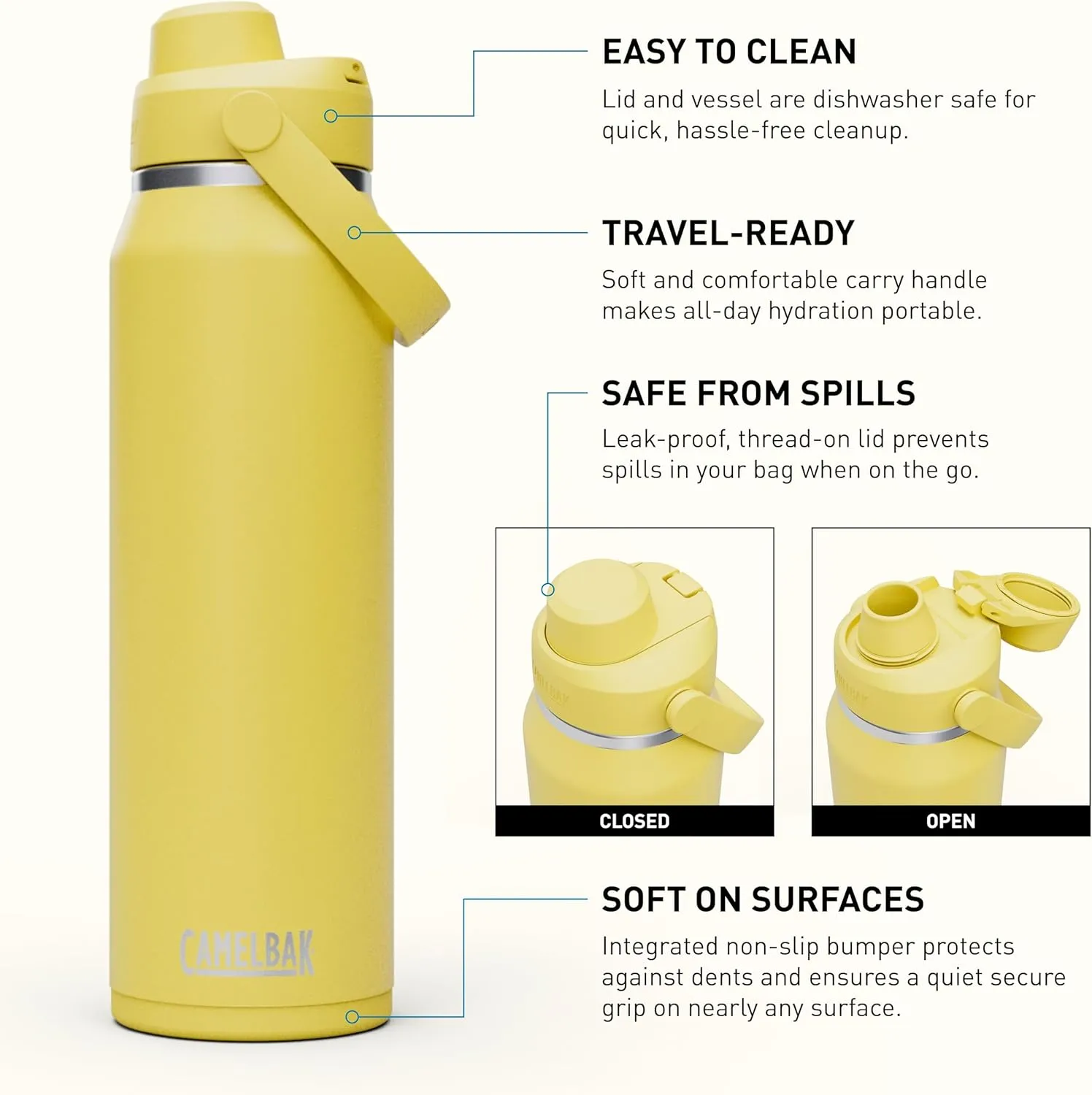CamelBak Thrive Chug Water Bottle 32oz - Insulated Stainless Steel, Yellow Bloom