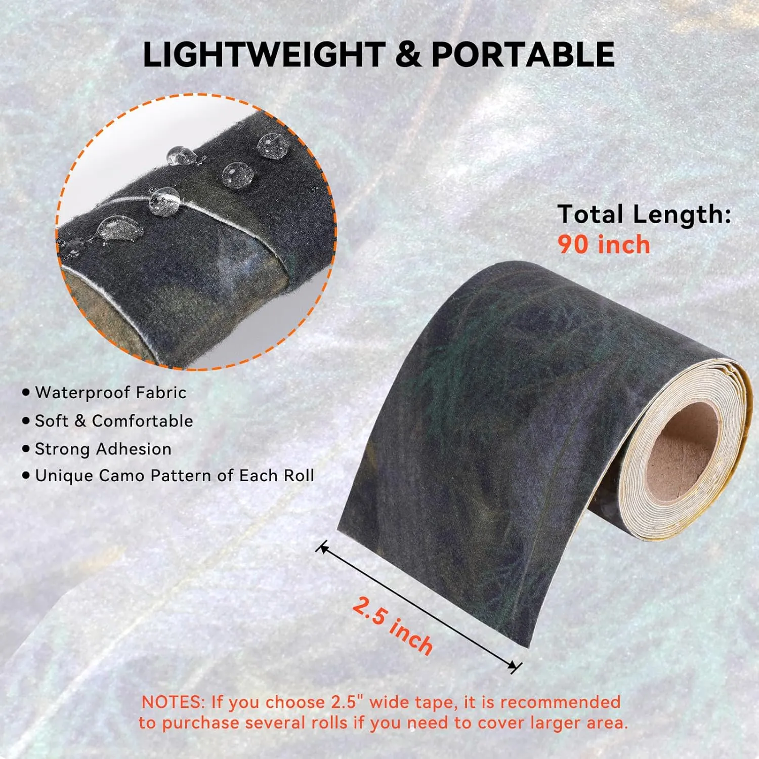 Camo Silencing Tape for Hunting, Camouflage Lurk Tape Self-Adhesive Fabric Tape Roll for Metal Gun Hunting Gear Accessories, Waterproof Silence Tapes for Quieting Duct Wrap