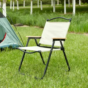 Camping Chair with Hard Wood Armrest, Sturdy Folding Camp Chair with High Backrest, Support to 280 lbs Hunting Chairs Fishing Chair Camping Chairs for Adults, 1 Pack (Beige)