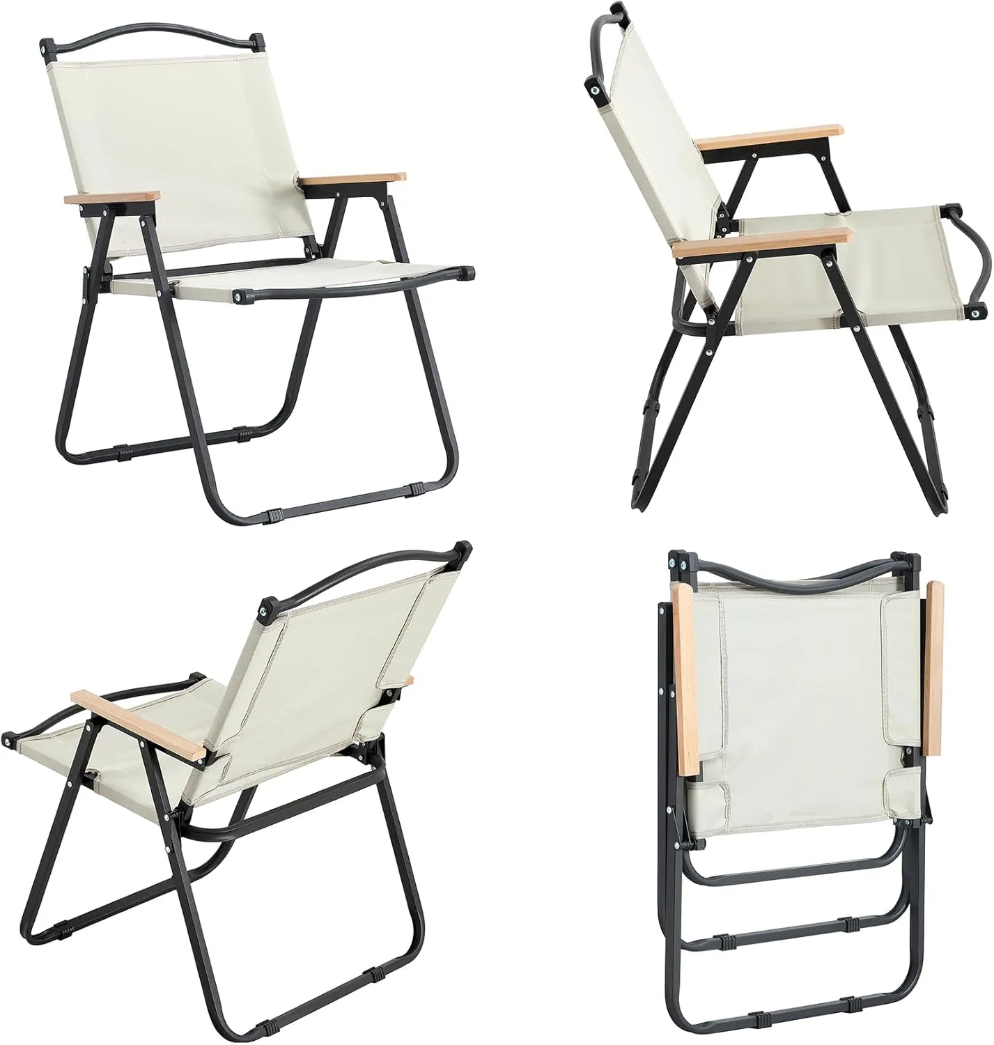 Camping Chair with Hard Wood Armrest, Sturdy Folding Camp Chair with High Backrest, Support to 280 lbs Hunting Chairs Fishing Chair Camping Chairs for Adults, 1 Pack (Beige)