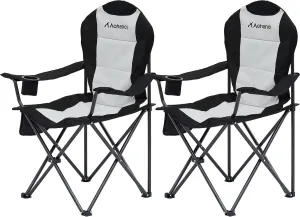 Camping Chairs for Heavy People, Folding Chairs for Outside Outdoor Folding Chairs with Cup Holder & Cooler Bag, Camp Chairs Supports up to 400lbs(2 PC, Black White)