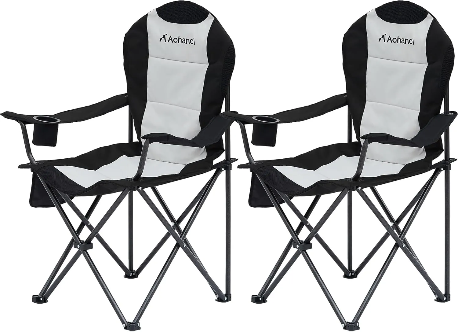 Camping Chairs for Heavy People, Folding Chairs for Outside Outdoor Folding Chairs with Cup Holder & Cooler Bag, Camp Chairs Supports up to 400lbs(2 PC, Black White)