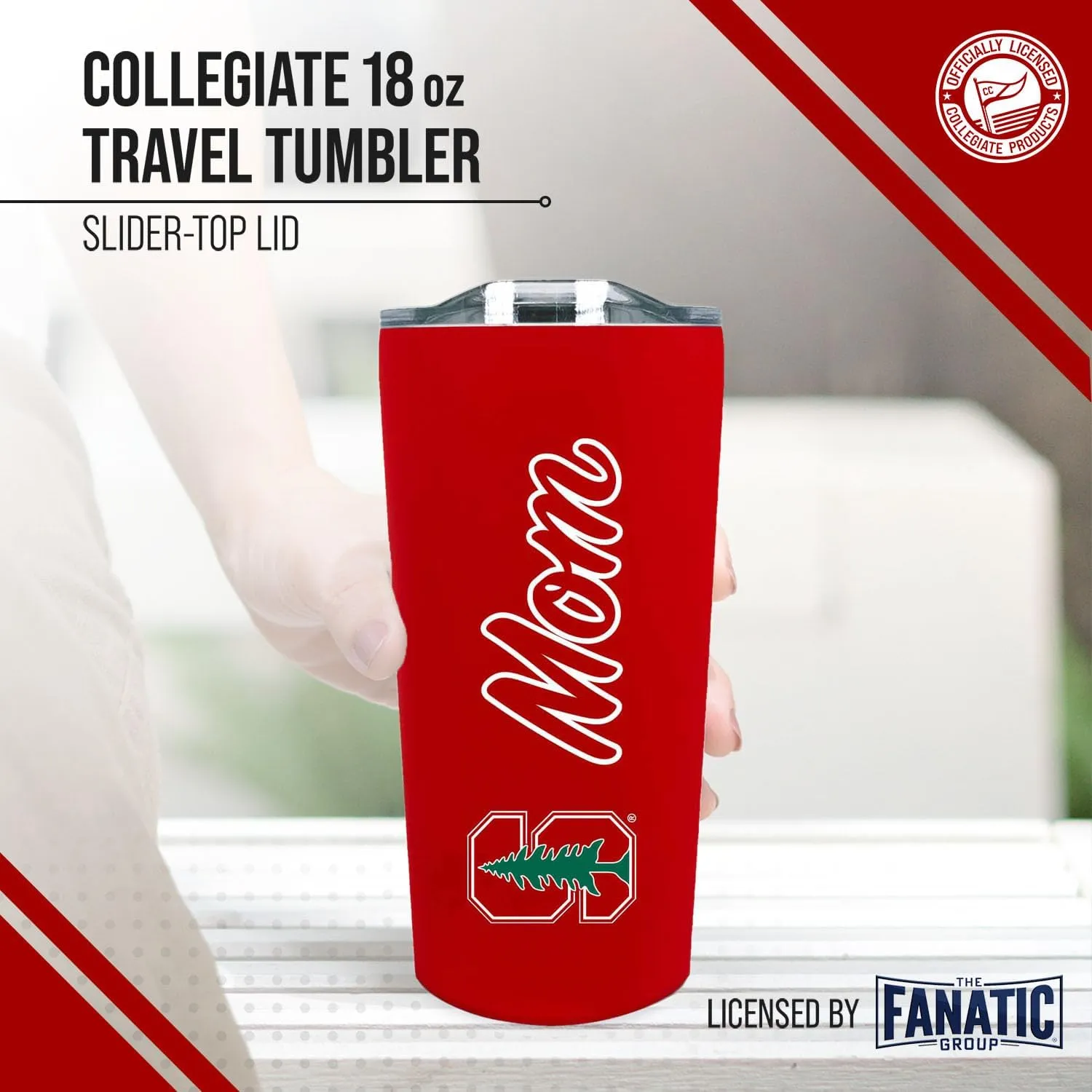 Campus Colors NCAA Stainless Steel Travel Tumbler for Mom - 18 oz - Double Walled Insulated Drinkware (Stanford Cardinal - Cardinal)
