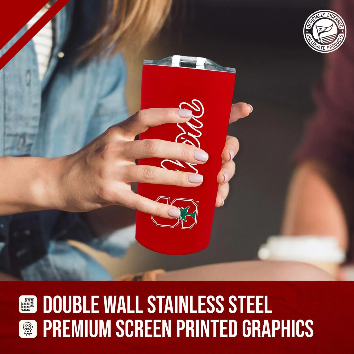 Campus Colors NCAA Stainless Steel Travel Tumbler for Mom - 18 oz - Double Walled Insulated Drinkware (Stanford Cardinal - Cardinal)