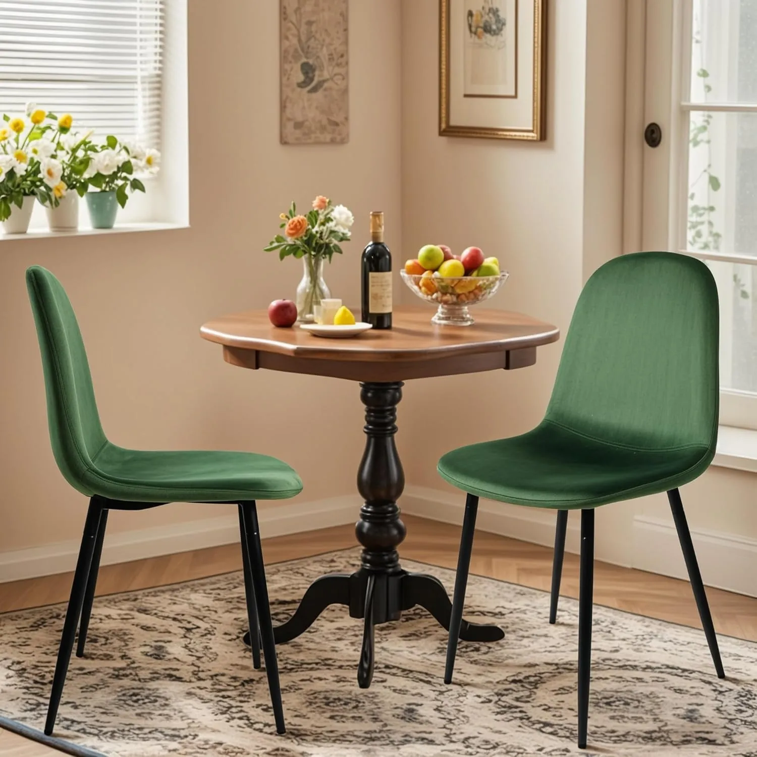 CangLong Modern Velvet Chairs with Metal Legs for Living, Bedroom, Restaurant, Dining Room, Set of 2, Dark Green