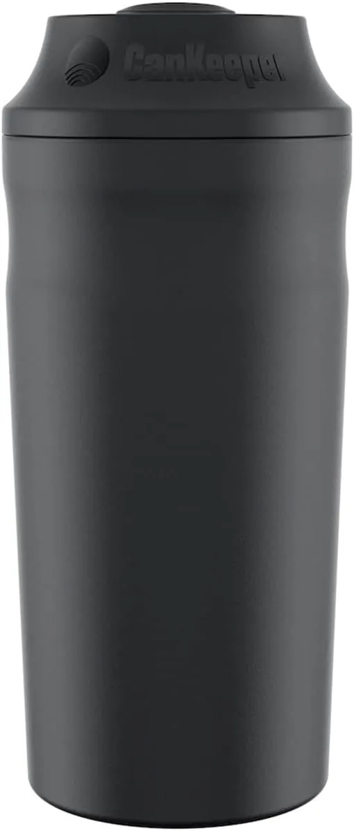 CanKeeper 3-In-1 - FITS 12oz, 16oz and Slim Cans - Keep Your Can Cold For Hours - Double Walled and Vacuum Insulated Can Cooler - Lid Keeps Cold In, Dirt Out (Black)