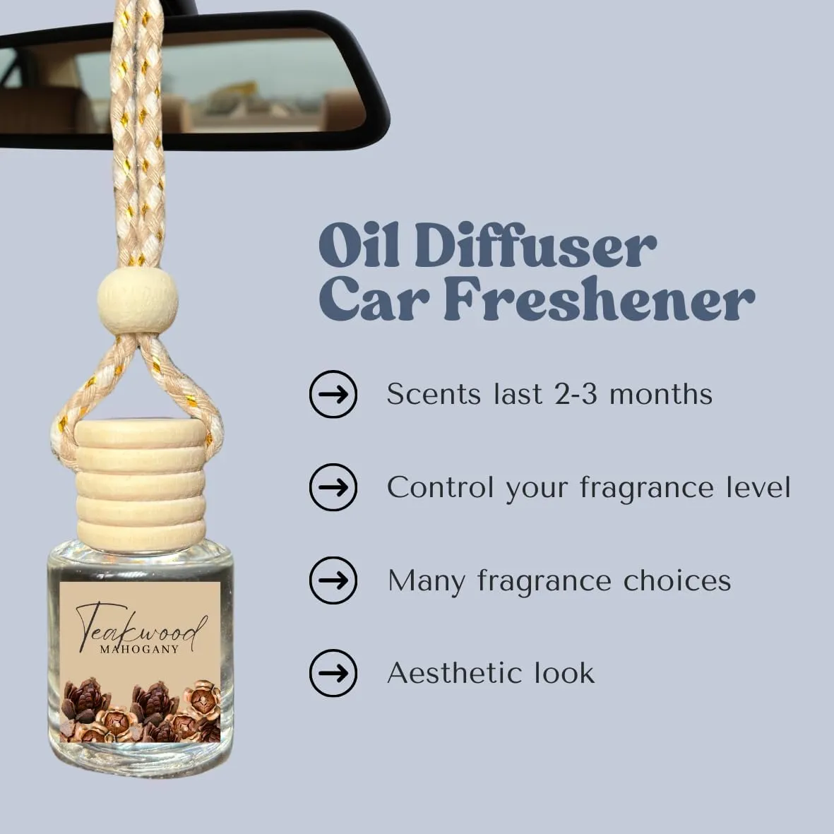 Car Air Fragrance Oil Diffuser, Car Air Freshner, Car Oil Air Freshner, Car Oil Diffuser, Wood Automotive Air Freshners, Long Lasting Car Air Freshner (2 pack) (Mahogany Teakwood)