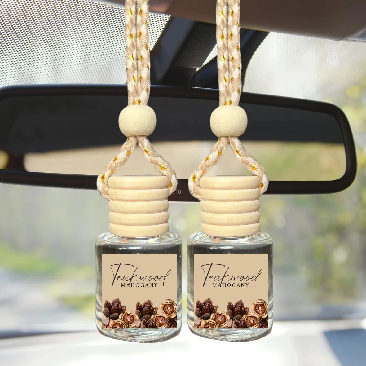Car Air Fragrance Oil Diffuser, Car Air Freshner, Car Oil Air Freshner, Car Oil Diffuser, Wood Automotive Air Freshners, Long Lasting Car Air Freshner (2 pack) (Mahogany Teakwood)