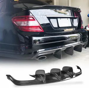 Carbon Fiber Rear Diffuser for Mercedes Benz C63 AMG Sedan W204 2008-2011 Rear Bumper Lip Valance Splitter Spoiler(with Vent fin)