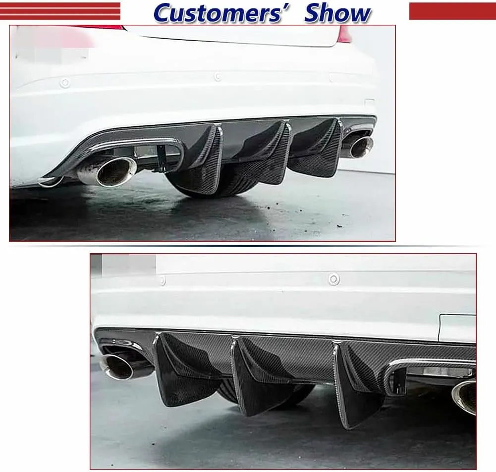 Carbon Fiber Rear Diffuser for Mercedes Benz C63 AMG Sedan W204 2008-2011 Rear Bumper Lip Valance Splitter Spoiler(with Vent fin)