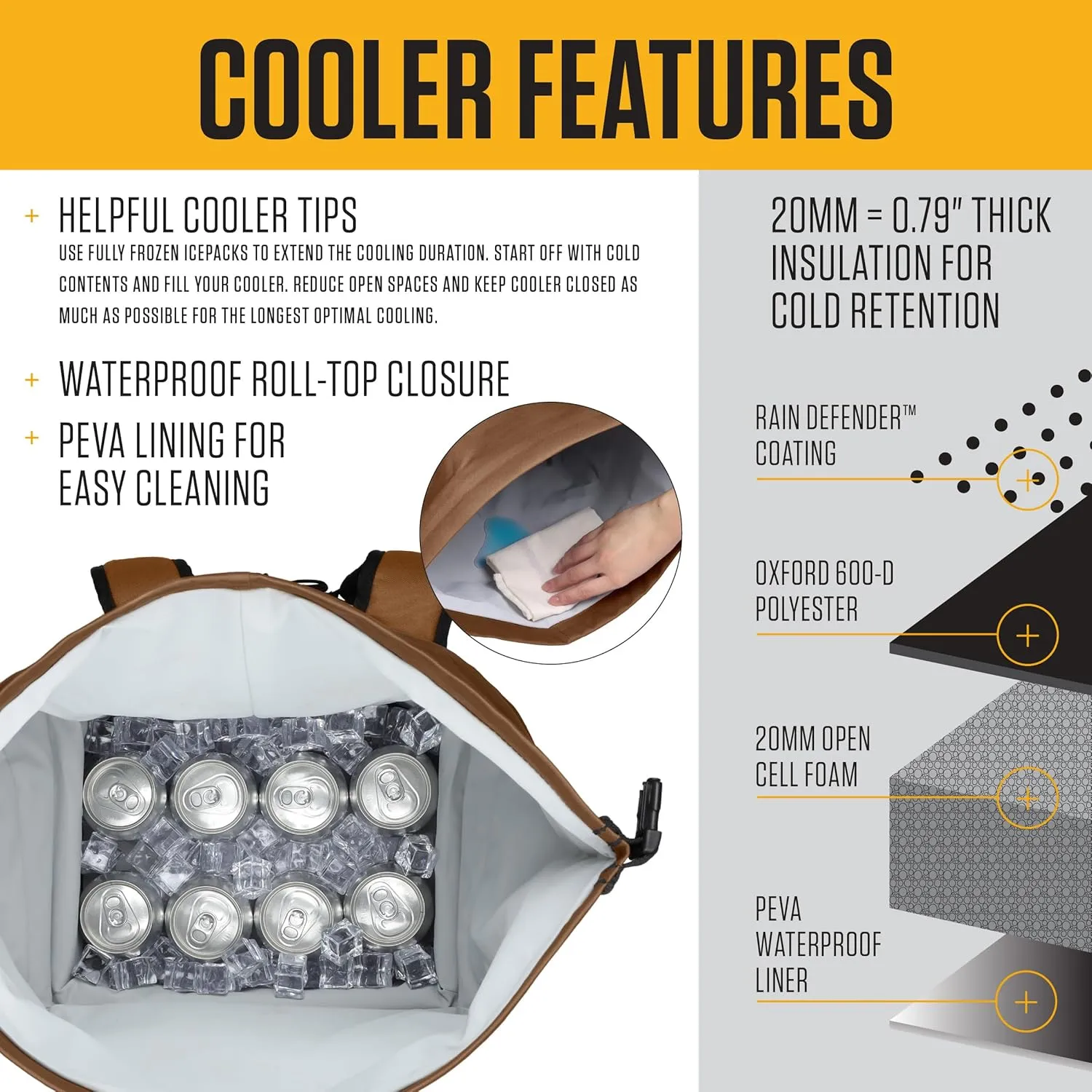 Carhartt Thick Foam Fully Insulated Cold Front Coolers, Premium Ice Retention, Durable Water Resistant Material W/Front Zippered Pocket