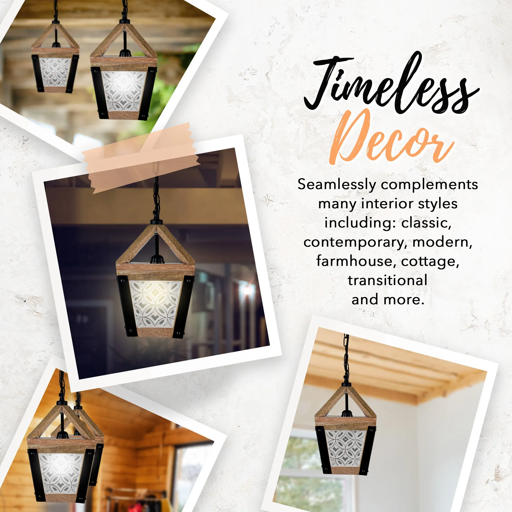 Carved Wood Hanging Wooden Lantern Pendant (Small)
