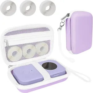 Case Compatible with Phomemo D30 D35, for NELKO P21, for NIIMBOT D110, for JADENS D110 Label Maker with 3 Roll Label Tape(Label Paper 1/2" x 1 1/2" (12mm X 40mm))-Hard Shell Storage Bag-Purple