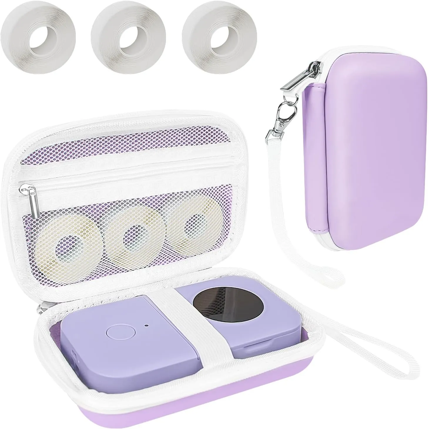 Case Compatible with Phomemo D30 D35, for NELKO P21, for NIIMBOT D110, for JADENS D110 Label Maker with 3 Roll Label Tape(Label Paper 1/2" x 1 1/2" (12mm X 40mm))-Hard Shell Storage Bag-Purple
