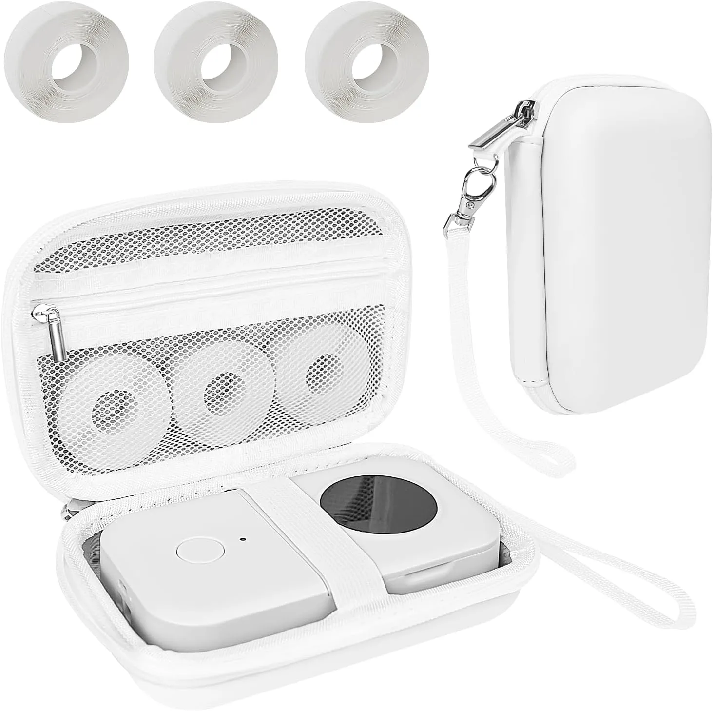 Case Compatible with Phomemo D30 D35, for NELKO P21, for NIIMBOT D110, for JADENS D110 Label Maker with 3 Roll Label Tape(Label Paper 1/2" x 1 1/2" (12mm X 40mm))-Hard Shell Storage Bag-White