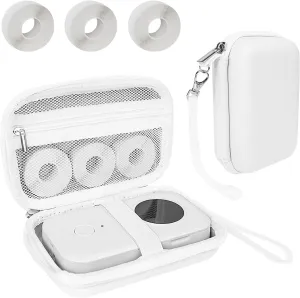 Case Compatible with Phomemo D30 D35, for NELKO P21, for NIIMBOT D110, for JADENS D110 Label Maker with 3 Roll Label Tape(Label Paper 1/2" x 1 1/2" (12mm X 40mm))-Hard Shell Storage Bag-White