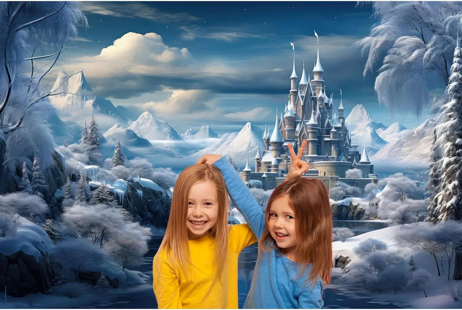 Castle Backdrop Winter Wonderland Ice Castle Photography Background Tranquil River Mountain Snowy World Background Winter Snow Landscape for Princess Baby Shower Kids Birthday Party 15x8ft