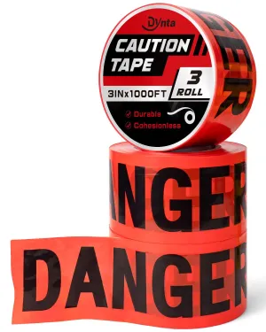 Caution Tape 3 Pack 3 in x 1000 Ft Caution Tape Roll Red, Tear Resistant Danger Tapes Bulk for Halloween Party Decorations, Safety, Warning, Hazardous Area,Work-Site (Red & Black)