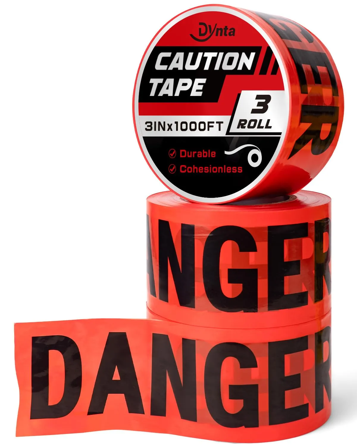 Caution Tape 3 Pack 3 in x 1000 Ft Caution Tape Roll Red, Tear Resistant Danger Tapes Bulk for Halloween Party Decorations, Safety, Warning, Hazardous Area,Work-Site (Red & Black)
