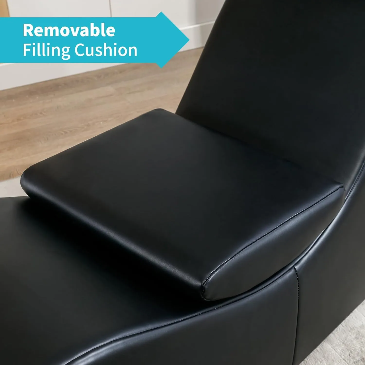 CECER Curved Chaise Lounge Chair for Yoga,Modern Faux Leather Yoga Chair for Stretching, Relaxing, Exercising, Chaise Lounge Indoor for Indoor Living Room,Bedroom（Bright Black）