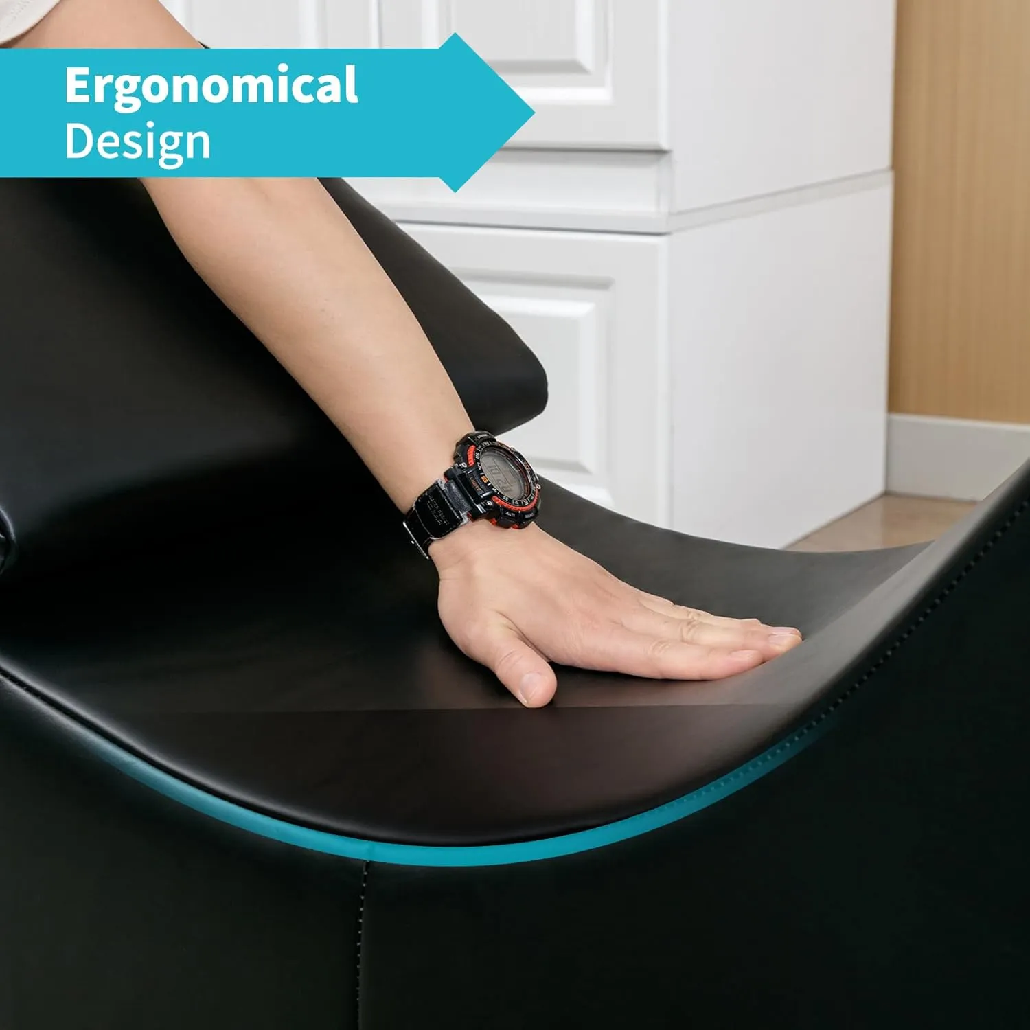 CECER Curved Chaise Lounge Chair for Yoga,Modern Faux Leather Yoga Chair for Stretching, Relaxing, Exercising, Chaise Lounge Indoor for Indoor Living Room,Bedroom（Bright Black）