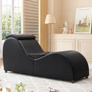 CECER Curved Chaise Lounge Chair for Yoga,Modern Faux Leather Yoga Chair for Stretching, Relaxing, Exercising, Chaise Lounge Indoor for Indoor Living Room,Bedroom（Bright Black）