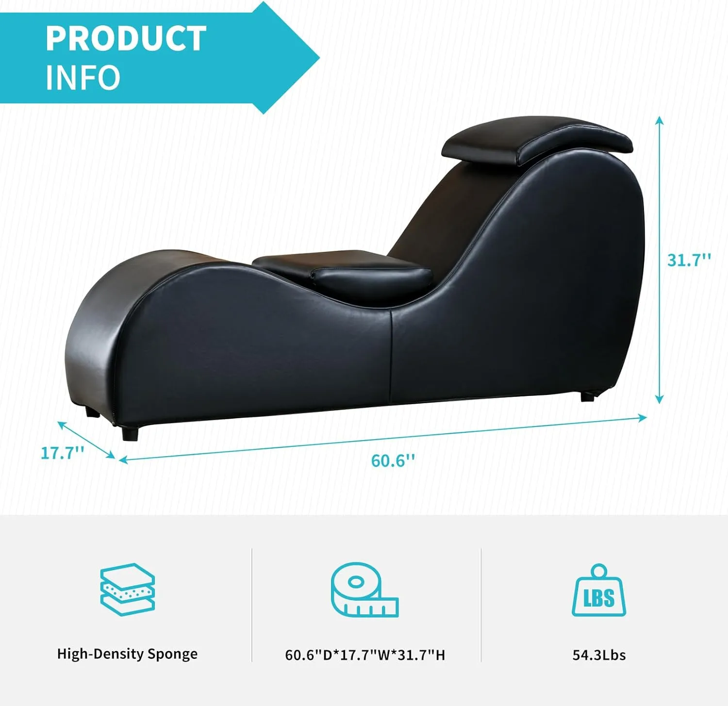 CECER Curved Chaise Lounge Chair for Yoga,Modern Faux Leather Yoga Chair for Stretching, Relaxing, Exercising, Chaise Lounge Indoor for Indoor Living Room,Bedroom（Bright Black）
