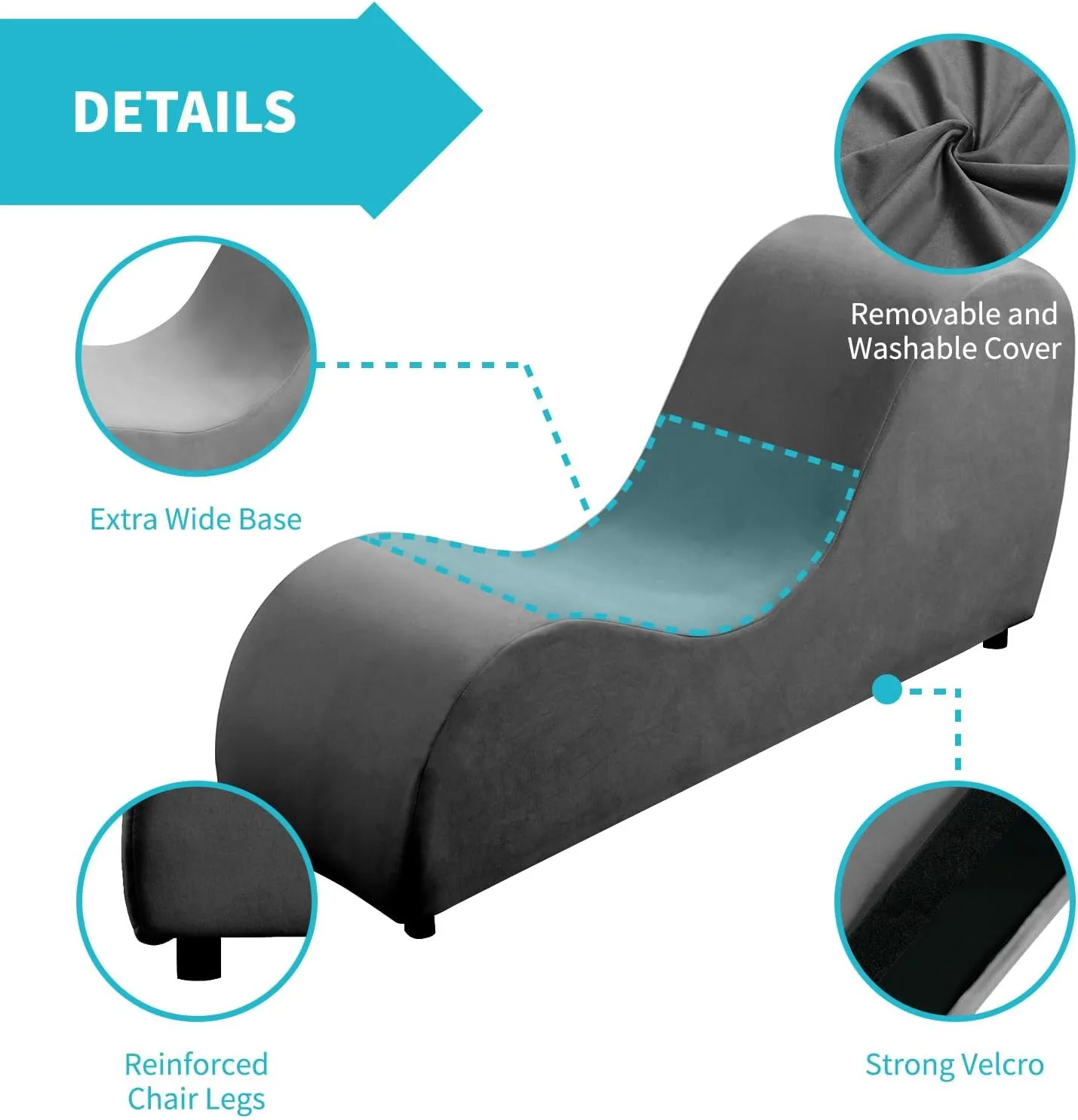 CECER Yoga Chair,Curved Chaise Lounge for Stretching Relaxing Exercising,Modern Lounge with Thicker Chair Legs,Velvet Fabric for Indoor Living Room-Dark Grey