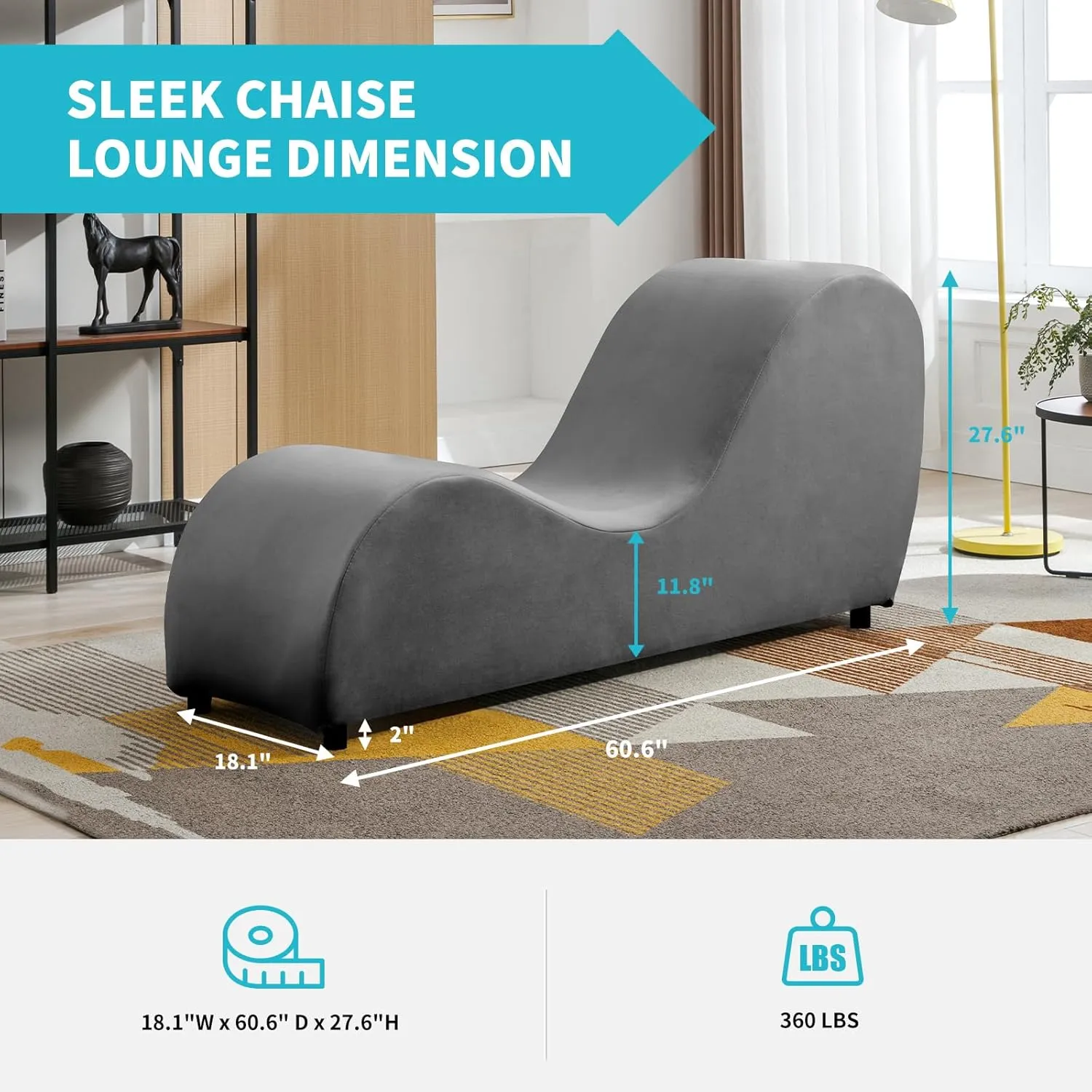 CECER Yoga Chair,Curved Chaise Lounge for Stretching Relaxing Exercising,Modern Lounge with Thicker Chair Legs,Velvet Fabric for Indoor Living Room-Dark Grey