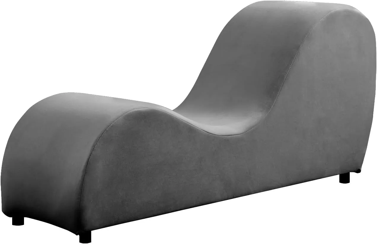 CECER Yoga Chair,Curved Chaise Lounge for Stretching Relaxing Exercising,Modern Lounge with Thicker Chair Legs,Velvet Fabric for Indoor Living Room-Dark Grey