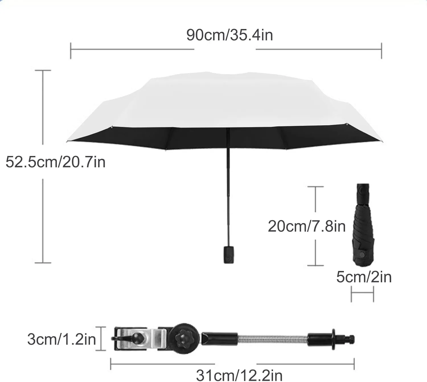Chair Umbrella with Clamp, Adjustable Umbrella for Chair, Stroller Umbrella Parasol, Waterproof Umbrella for Beach Chair, Wheelchair, Stroller, Camping Chair