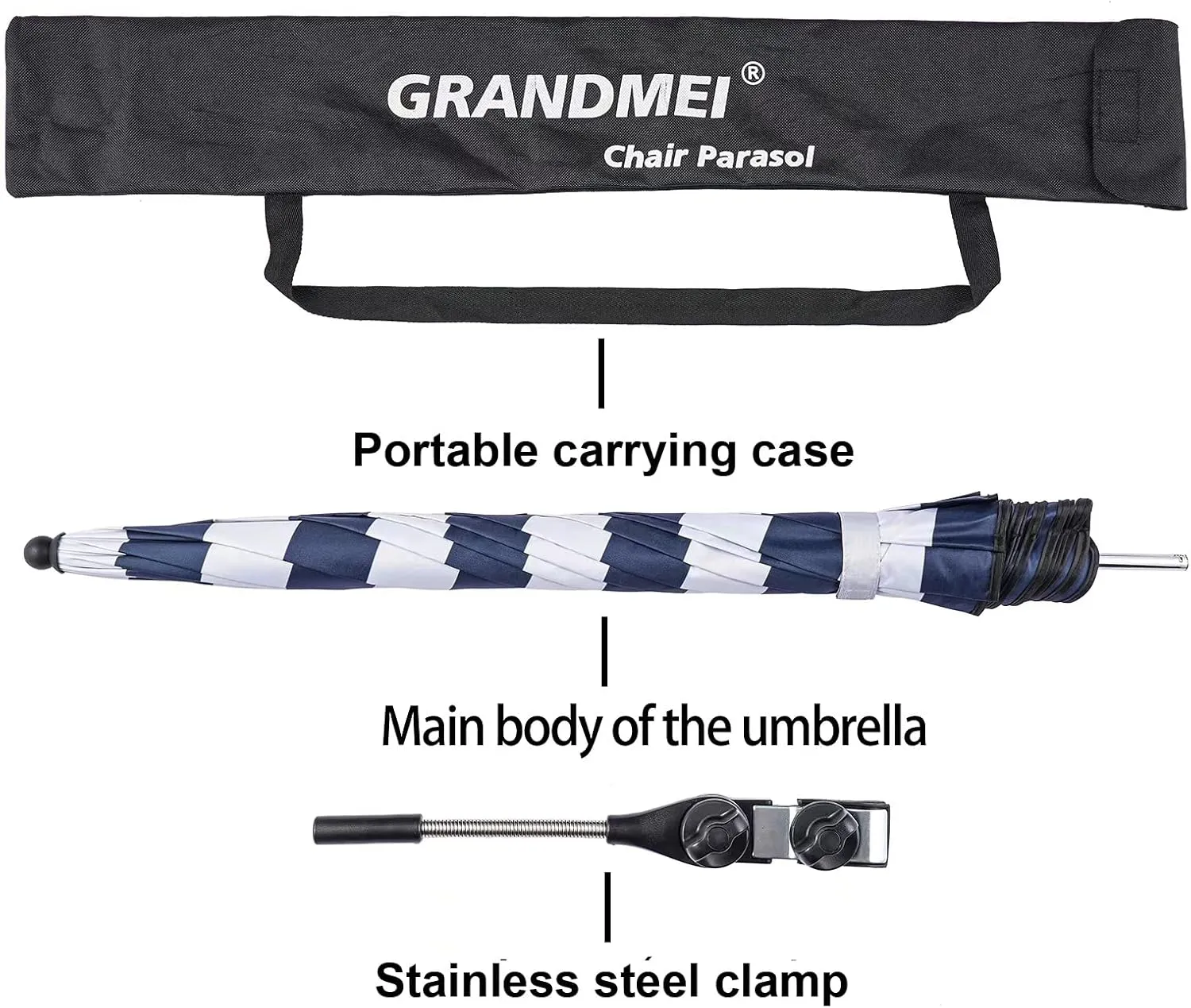 Chair Umbrella with Clamp,46 inches UPF 50  Clip on Parasol for Patio,Beach Chairs,Strollers,Wheelchairs,Golf Carts