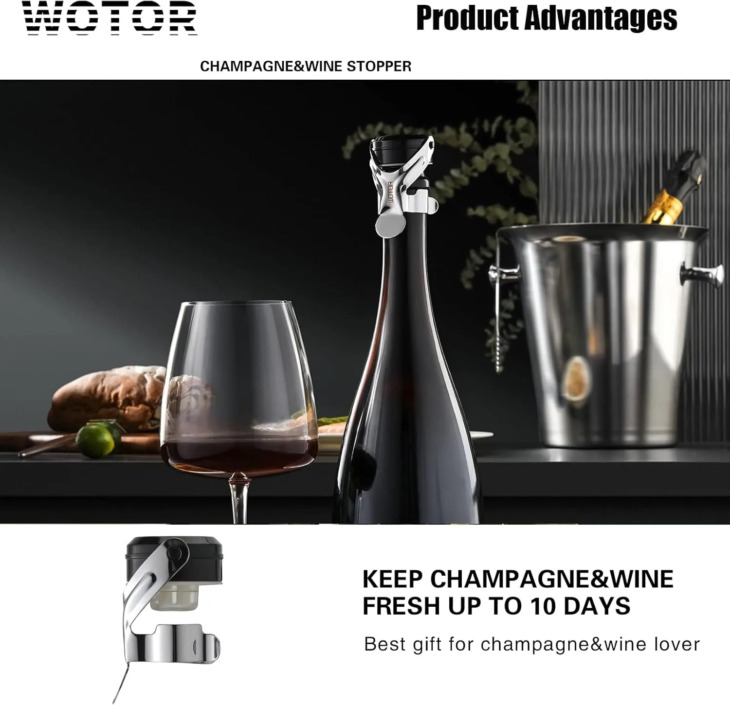 Champagne&Wine Bottle Stoppers Stainless Steel with Food Grade Silicone, Leak Proof Keep Fresh Reusable Saver, Cork Suitable for Wine, Champagne, Cava, Prosecco and Sparkling (6 Pack Silver）