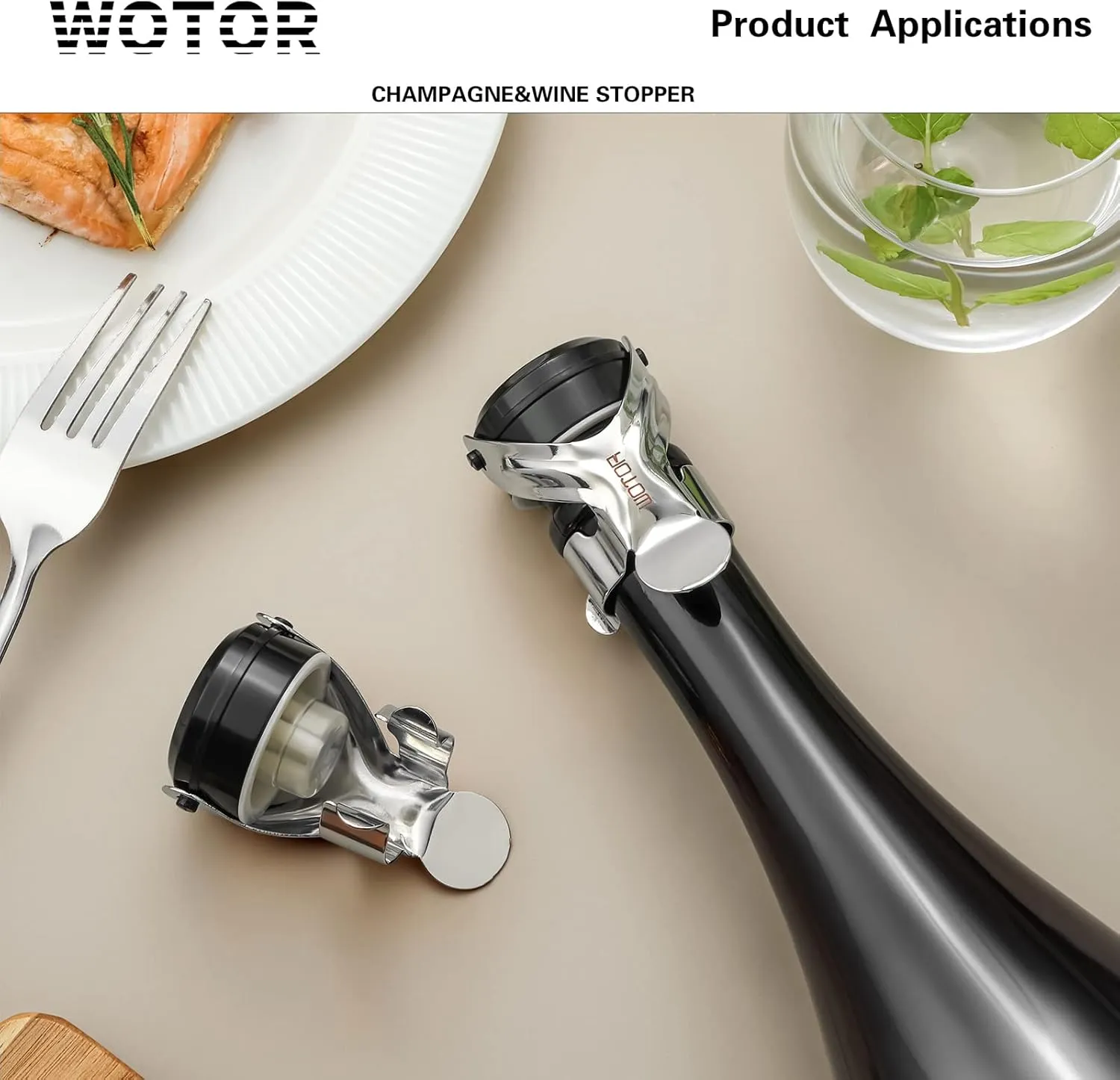 Champagne&Wine Bottle Stoppers Stainless Steel with Food Grade Silicone, Leak Proof Keep Fresh Reusable Saver, Cork Suitable for Wine, Champagne, Cava, Prosecco and Sparkling (6 Pack Silver）