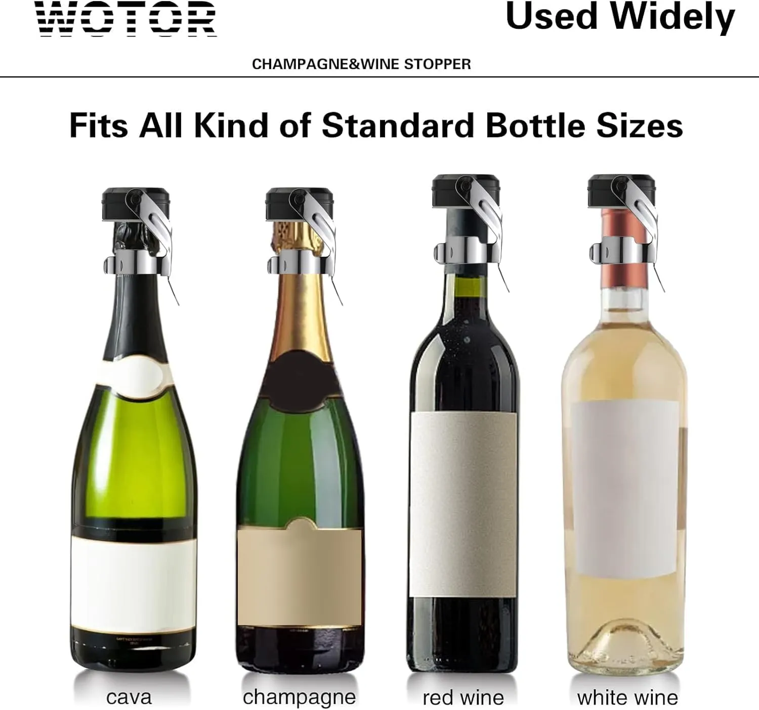 Champagne&Wine Bottle Stoppers Stainless Steel with Food Grade Silicone, Leak Proof Keep Fresh Reusable Saver, Cork Suitable for Wine, Champagne, Cava, Prosecco and Sparkling (6 Pack Silver）