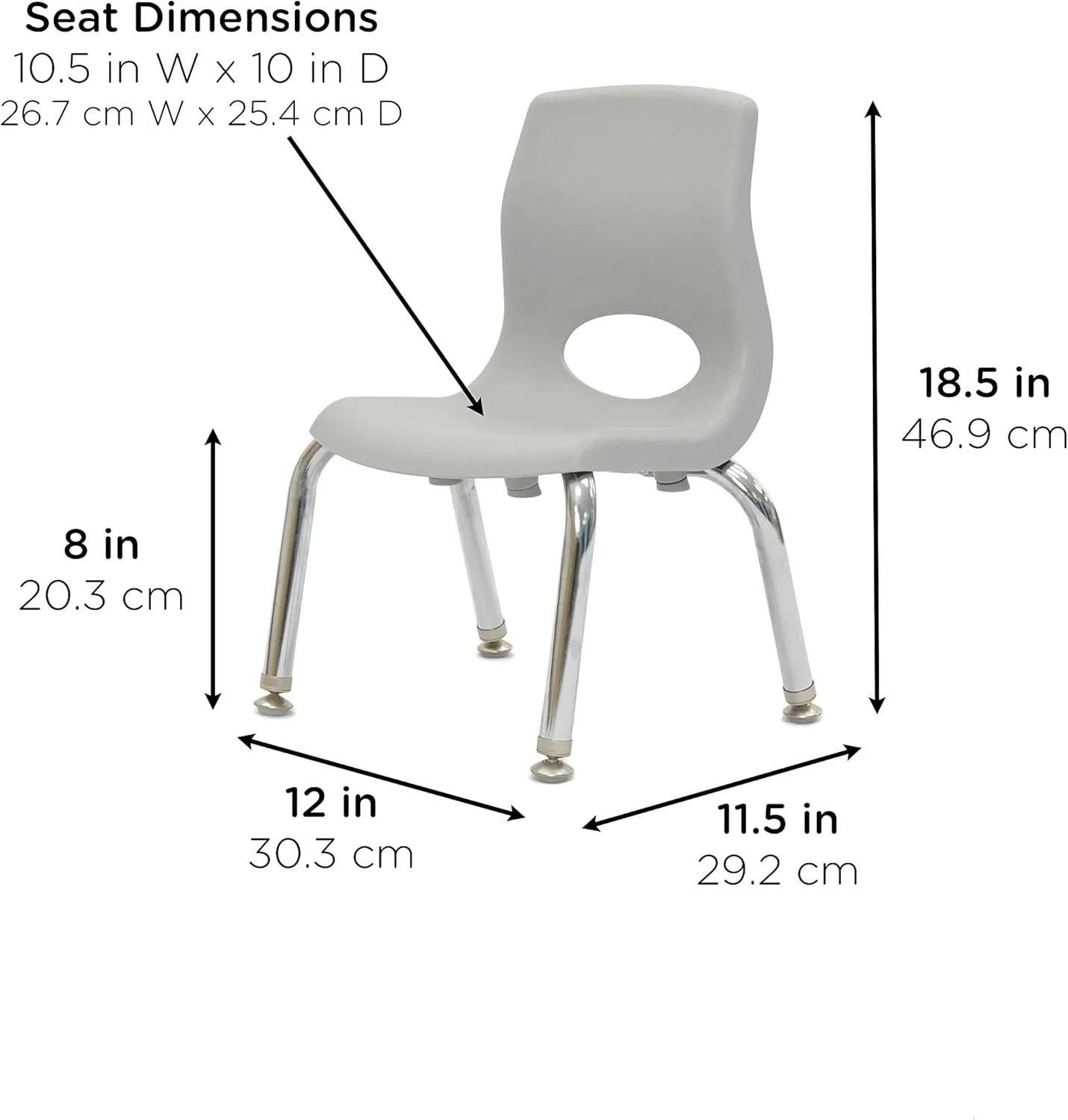 Children’s Factory MyPosture Plus 8" Chair, Gray with Chrome Legs, 2 Pack, Stackable Ergonomic Seating Solution for Classrooms and Homeschools